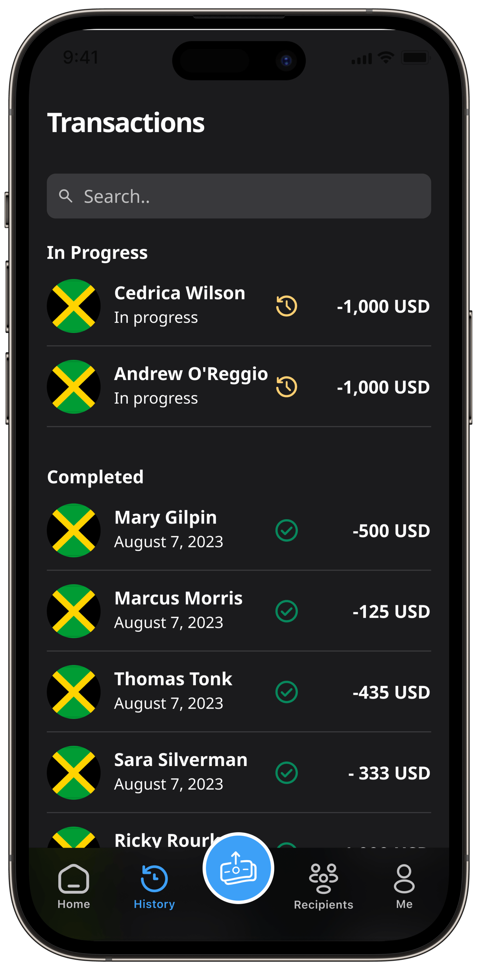 Transaction detail screen.