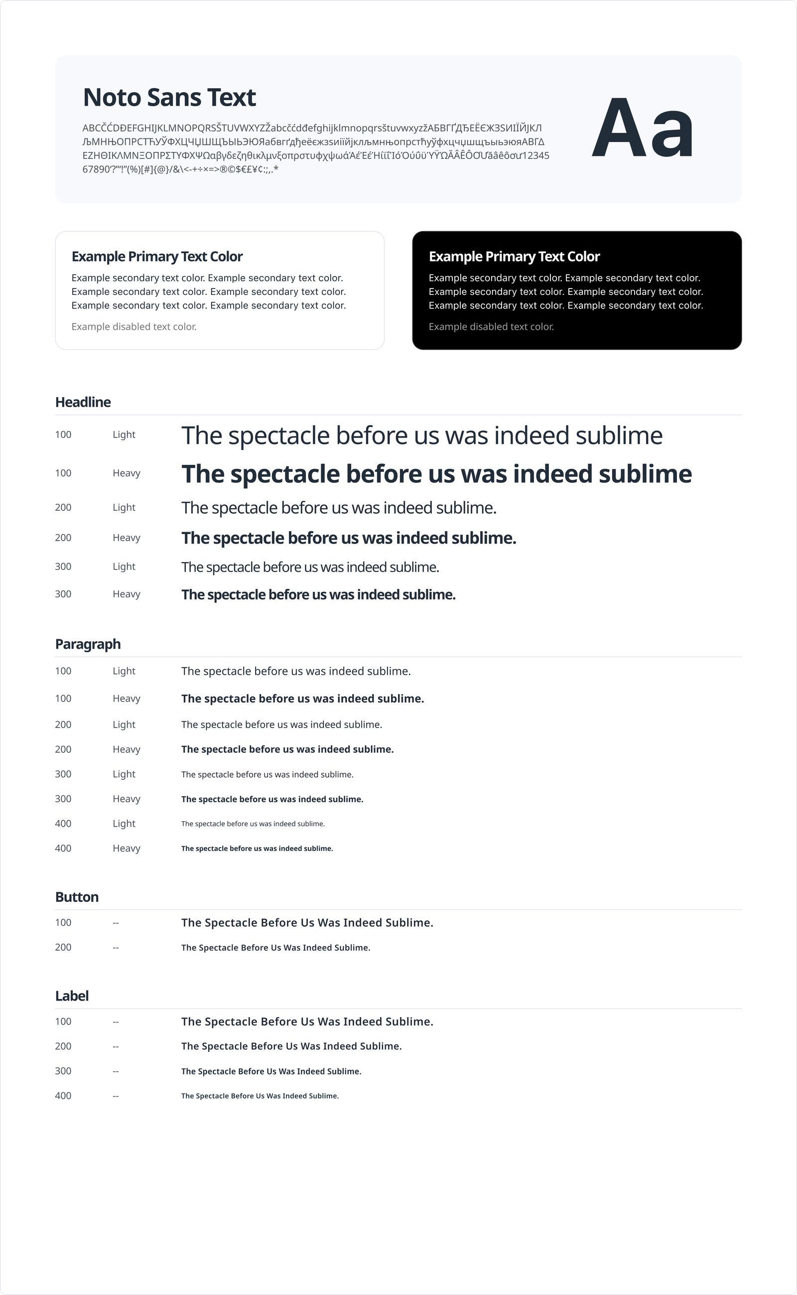Typography scale in light mode.